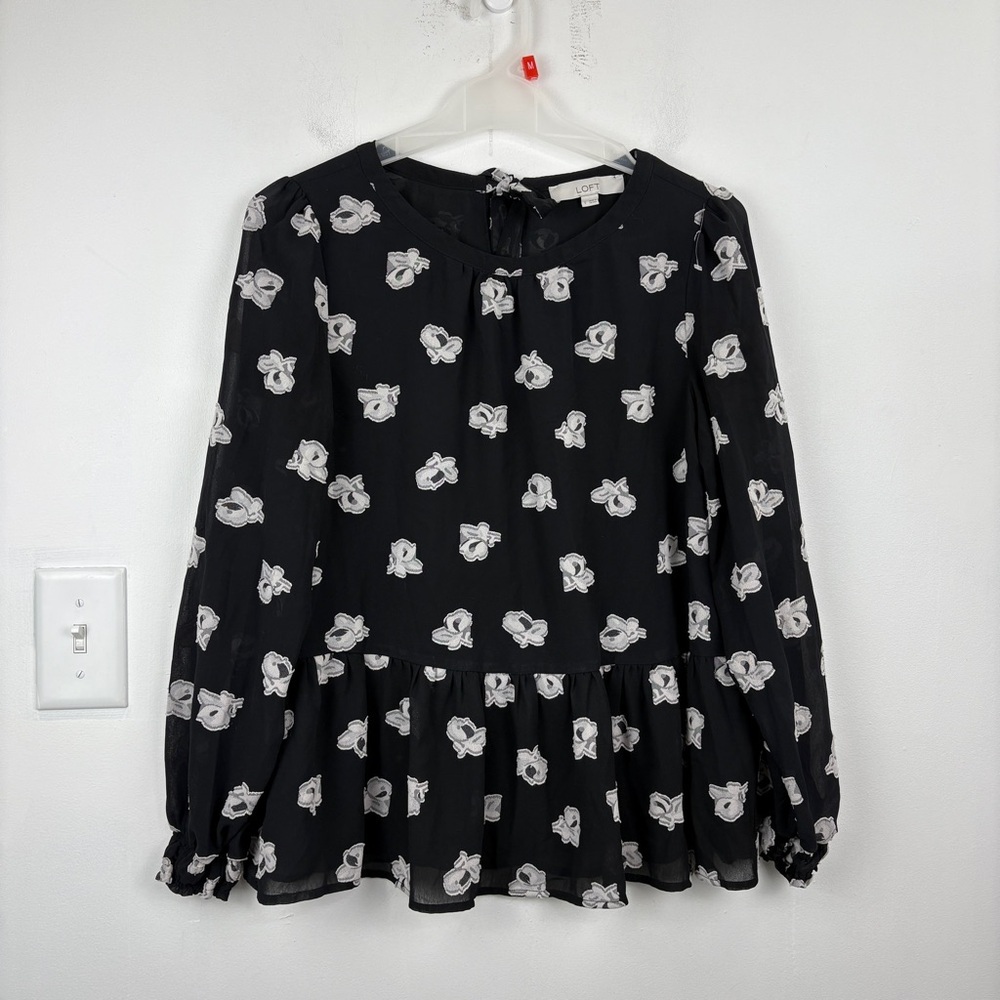 Loft Black Floral Peplum Blouse